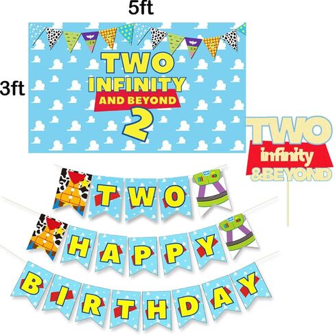 HEETON Two Infinity and Beyond Backdrop Buzz Banner Light Year Cake Top لعبة مستوحاة من قصة عيد الميلاد الثاني بالونات إكليل لوازم الحفلات ديكورات الصور لخلفية فتاة صبي طفل in Kuwait