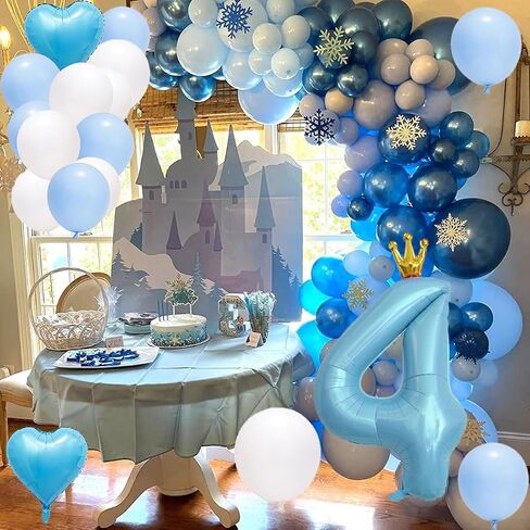 40 Inch Light Blue Crown Number 4 Balloon, Light Blue Heart shaped Balloon, Light Blue And White Birthday Balloons, Blue Sliver Birthday Decoration Supply For Kids, Blue Number 4 Party in Saudi Arabia