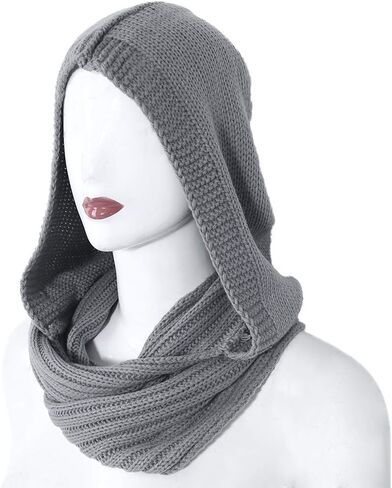 Women Winter Knit Hood Infinity Scarf Windproof Shawl Wrap Earflap Neck Warmer,Ladies Scarf,Dark Gray in Saudi Arabia