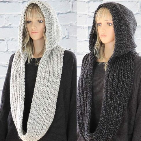 Women Winter Knit Hood Infinity Scarf Windproof Shawl Wrap Earflap Neck Warmer,Ladies Scarf,Dark Gray in Saudi Arabia