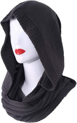 Women Winter Knit Hood Infinity Scarf Windproof Shawl Wrap Earflap Neck Warmer,Ladies Scarf,Dark Gray in Saudi Arabia