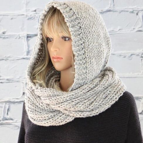 Women Winter Knit Hood Infinity Scarf Windproof Shawl Wrap Earflap Neck Warmer,Ladies Scarf,Dark Gray in Saudi Arabia