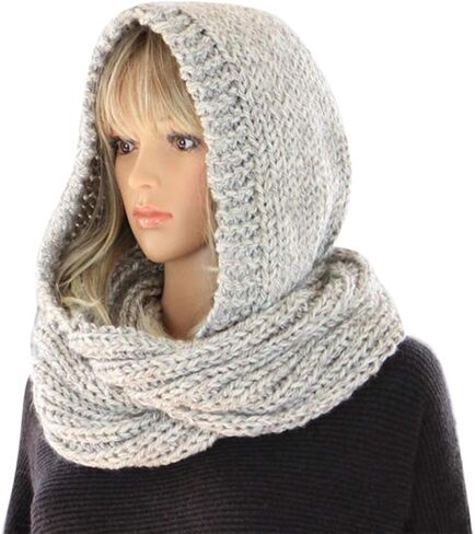 Women Winter Knit Hood Infinity Scarf Windproof Shawl Wrap Earflap Neck Warmer,Ladies Scarf,Dark Gray in Saudi Arabia