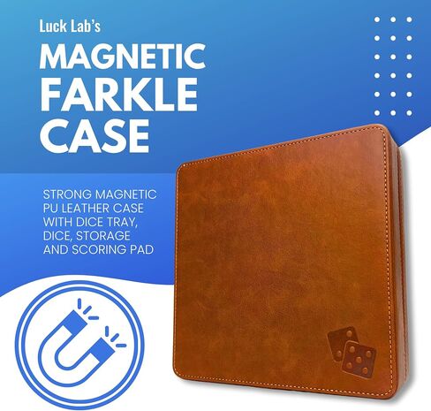 Luck Lab Farkle Dice Tray and Storage Case - Includes Embedded Scoring Combinations, 2 Sets of 6 Pearl Dice, 40 Sheet Score Pad and Pen Holder for The Classic Family Game (Brown) in Kuwait