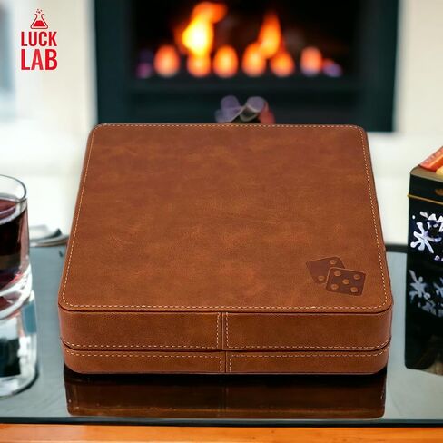 Luck Lab Farkle Dice Tray and Storage Case - Includes Embedded Scoring Combinations, 2 Sets of 6 Pearl Dice, 40 Sheet Score Pad and Pen Holder for The Classic Family Game (Brown) in Kuwait