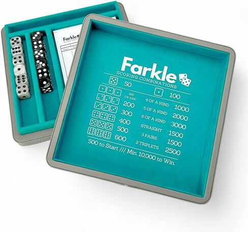 Luck Lab Farkle Dice Tray and Storage Case - Includes Embedded Scoring Combinations, 2 Sets of 6 Pearl Dice, 40 Sheet Score Pad and Pen Holder for The Classic Family Game (Brown) in Kuwait