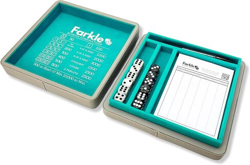 Luck Lab Farkle Dice Tray and Storage Case - Includes Embedded Scoring Combinations, 2 Sets of 6 Pearl Dice, 40 Sheet Score Pad and Pen Holder for The Classic Family Game (Brown) in Kuwait