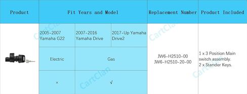 Key Switch Assembly 3 Position On/Off Replacement Ignition Switch with 2 Standard Keys, Suitable for Yamaha G22, G29 Drive, Drive 2 Gas Golf Cart OEM# JW6-H2510-00/JW6-H2510-20-00 in Saudi Arabia