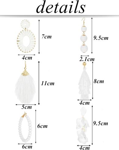 Tornito 6 Pairs Drop Dangle Earrings Boho Statement Raffia Beaded Hoop Earring Geometric Long Tassel Rose Petal Earrings for Women Hot Pink White Color in Saudi Arabia