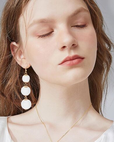Tornito 6 Pairs Drop Dangle Earrings Boho Statement Raffia Beaded Hoop Earring Geometric Long Tassel Rose Petal Earrings for Women Hot Pink White Color in Saudi Arabia