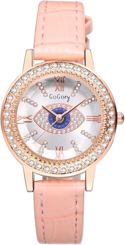 ساعات جلدية نسائية من Avaner مصنوعة من أحجار الراين: ساعات يد أنيقة من الكوارتز التناظرية ذات عين الشر للسيدات in Kuwait