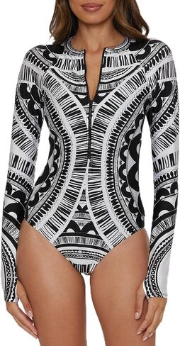 Trina Turk Women's Hula One Piece Swimsuit, Long Seelve, Zip-up, Abstract Print, Bathing Suits in Saudi Arabia