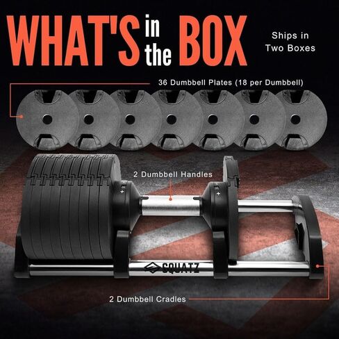 مجموعة دمبل قابلة للتعديل بوزن 70 رطل من SQUATZ، وزن قابل للتعديل لاستبدال 9 دمبل مع 1، تعديلات سريعة للوزن مع تقنية قفل ملتوي، لتمرين الجسم بالكامل ورفع الأثقال in Kuwait