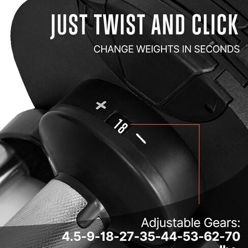 مجموعة دمبل قابلة للتعديل بوزن 70 رطل من SQUATZ، وزن قابل للتعديل لاستبدال 9 دمبل مع 1، تعديلات سريعة للوزن مع تقنية قفل ملتوي، لتمرين الجسم بالكامل ورفع الأثقال in Kuwait