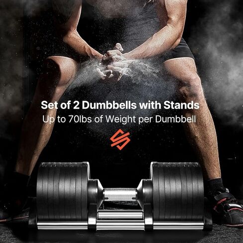 مجموعة دمبل قابلة للتعديل بوزن 70 رطل من SQUATZ، وزن قابل للتعديل لاستبدال 9 دمبل مع 1، تعديلات سريعة للوزن مع تقنية قفل ملتوي، لتمرين الجسم بالكامل ورفع الأثقال in Kuwait