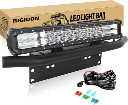 RIGIDON 17Inch 252W Light Bar Triple Row Flood Spot Combo 23 Inch Universal Bull Bar Black Front Bumper License Plate Fog Light Mount Bracket with Work Light Wire Harness for Off Road ATV UTV Truck in Saudi Arabia