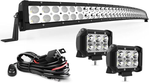 YITAMOTOR LED Light Bar 288W منحني 50 بوصة شريط إضاءة كومبو و2 قطعة 18W بقعة ضوء القرون وتسخير الأسلاك متوافق مع جيب، بيك اب، شاحنة، ATV، قارب، سيارات الدفع الرباعي، IP68 ضوء LED مقاوم للماء in Saudi Arabia