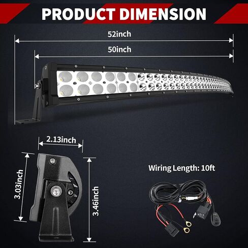 YITAMOTOR LED Light Bar 288W منحني 50 بوصة شريط إضاءة كومبو و2 قطعة 18W بقعة ضوء القرون وتسخير الأسلاك متوافق مع جيب، بيك اب، شاحنة، ATV، قارب، سيارات الدفع الرباعي، IP68 ضوء LED مقاوم للماء in Saudi Arabia