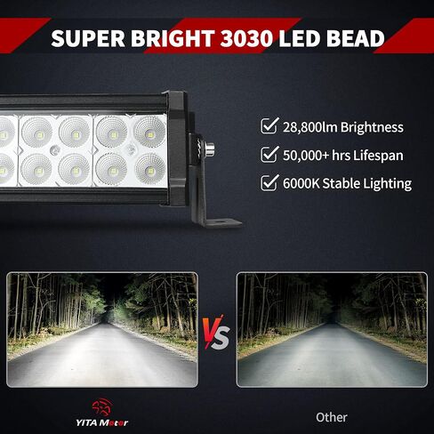 YITAMOTOR LED Light Bar 288W منحني 50 بوصة شريط إضاءة كومبو و2 قطعة 18W بقعة ضوء القرون وتسخير الأسلاك متوافق مع جيب، بيك اب، شاحنة، ATV، قارب، سيارات الدفع الرباعي، IP68 ضوء LED مقاوم للماء in Saudi Arabia