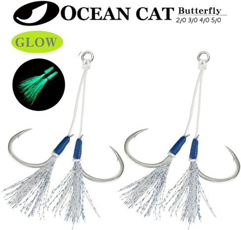 OCEAN CAT Assist Hooks Butterfly Glow Jigging Jigs Slow Fast Fall Hooks Size 2/0,3/0,4/0,5/0,6/0 in Kuwait