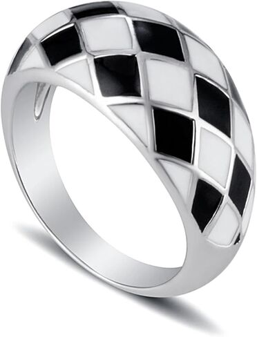 Checkered Ring for Women Black and White Checkered Ring Chunky Dome Rings Checkerboard Bands Statement Finger Ring in Saudi Arabia