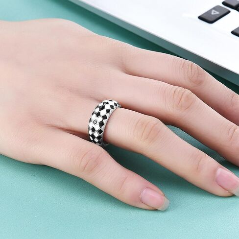 Checkered Ring for Women Black and White Checkered Ring Chunky Dome Rings Checkerboard Bands Statement Finger Ring in Saudi Arabia
