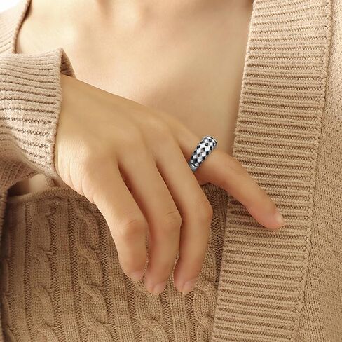 Checkered Ring for Women Black and White Checkered Ring Chunky Dome Rings Checkerboard Bands Statement Finger Ring in Saudi Arabia