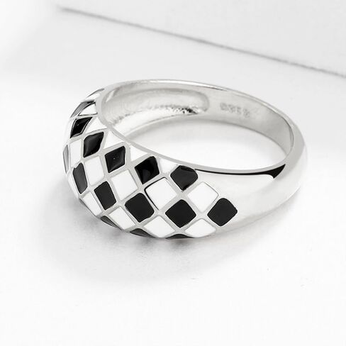 Checkered Ring for Women Black and White Checkered Ring Chunky Dome Rings Checkerboard Bands Statement Finger Ring in Saudi Arabia