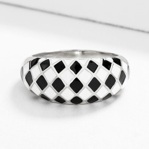 Checkered Ring for Women Black and White Checkered Ring Chunky Dome Rings Checkerboard Bands Statement Finger Ring in Saudi Arabia