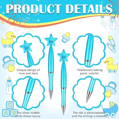 Outus 48 Pcs Baby Shower Pens Bulk Baby Shower Favors Baby Shower Supplies for Baby Shower Birth Announcement Guests Favors Decorations(Blue, For Boy) in Saudi Arabia