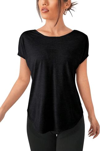 SweatyRocks Women's Criss Cross Backless Yoga Shirt Sports Tops Short Sleeve Round Neck Workout T Shirt in Saudi Arabia