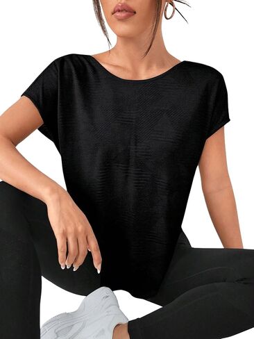 SweatyRocks Women's Criss Cross Backless Yoga Shirt Sports Tops Short Sleeve Round Neck Workout T Shirt in Saudi Arabia