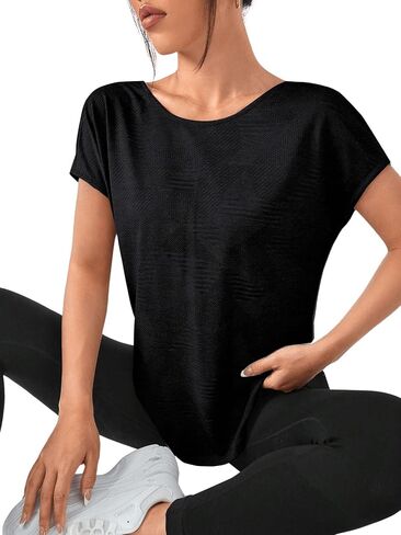 SweatyRocks Women's Criss Cross Backless Yoga Shirt Sports Tops Short Sleeve Round Neck Workout T Shirt in Saudi Arabia