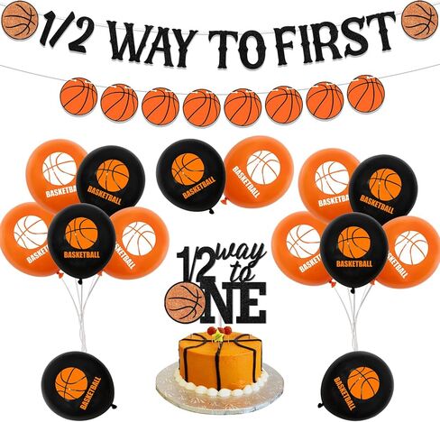 Basketball Half Birthday Decorations for Boys - 1/2 Way to First Banner Cake Topper, Basketball Theme Half Year Birthday Party Supplies with Basketball Garland Balloons in Saudi Arabia