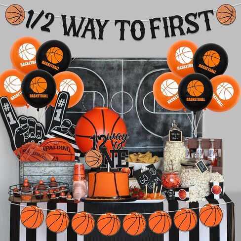 Basketball Half Birthday Decorations for Boys - 1/2 Way to First Banner Cake Topper, Basketball Theme Half Year Birthday Party Supplies with Basketball Garland Balloons in Saudi Arabia