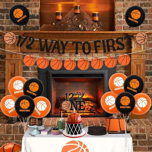 Basketball Half Birthday Decorations for Boys - 1/2 Way to First Banner Cake Topper, Basketball Theme Half Year Birthday Party Supplies with Basketball Garland Balloons in Saudi Arabia