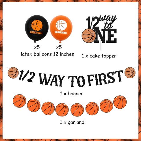 Basketball Half Birthday Decorations for Boys - 1/2 Way to First Banner Cake Topper, Basketball Theme Half Year Birthday Party Supplies with Basketball Garland Balloons in Saudi Arabia