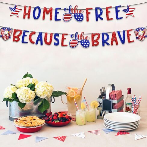 4th of July Banner, Home of the Free Because of the Brave Banner 4th of July Decorations Patriotic Decorations Fourth of July Banner for Independence Day Decorations in Saudi Arabia