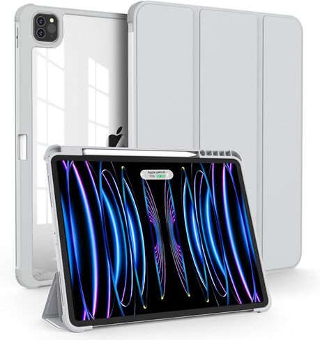 حافظة OKP لجهاز iPad Pro 12.9 الجديد الجيل السادس/الخامس/الرابع/الجيل الثالث 2022/2021/2020/2018، حافظة ipad Pro مقاس 12.9 بوصة مع حامل ثلاثي الطي، غطاء مقاس 12.9 بوصة مع غطاء خلفي شفاف وخفيف الوزن من البولي كربونات للنساء والرجال، وردي in Kuwait