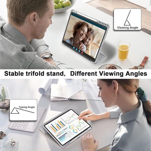 حافظة OKP لجهاز iPad Pro 12.9 الجديد الجيل السادس/الخامس/الرابع/الجيل الثالث 2022/2021/2020/2018، حافظة ipad Pro مقاس 12.9 بوصة مع حامل ثلاثي الطي، غطاء مقاس 12.9 بوصة مع غطاء خلفي شفاف وخفيف الوزن من البولي كربونات للنساء والرجال، وردي in Kuwait