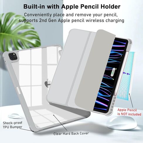 حافظة OKP لجهاز iPad Pro 12.9 الجديد الجيل السادس/الخامس/الرابع/الجيل الثالث 2022/2021/2020/2018، حافظة ipad Pro مقاس 12.9 بوصة مع حامل ثلاثي الطي، غطاء مقاس 12.9 بوصة مع غطاء خلفي شفاف وخفيف الوزن من البولي كربونات للنساء والرجال، وردي in Kuwait