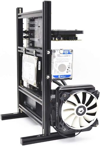 DIY Computer Chassis Bracket Open Motherboard Case Rack M-ATXVertical Horizontal PC Game Chassis Rack Water-Cooled PC Test Bench Creative Overclocking Aluminum Frame Good Heat Dissipation All Black in Saudi Arabia
