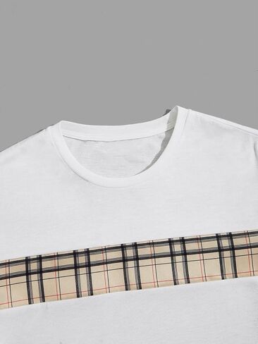 OYOANGLE Men's 2 Piece Outfits Short Sleeve T Shirt and Plaid Shorts Set Tracksuit White Khaki Plaid XXL in Saudi Arabia