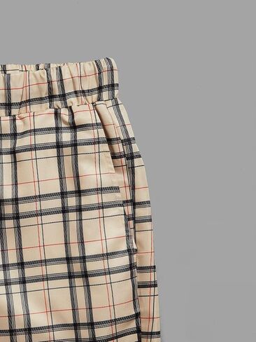 OYOANGLE Men's 2 Piece Outfits Short Sleeve T Shirt and Plaid Shorts Set Tracksuit White Khaki Plaid XXL in Saudi Arabia