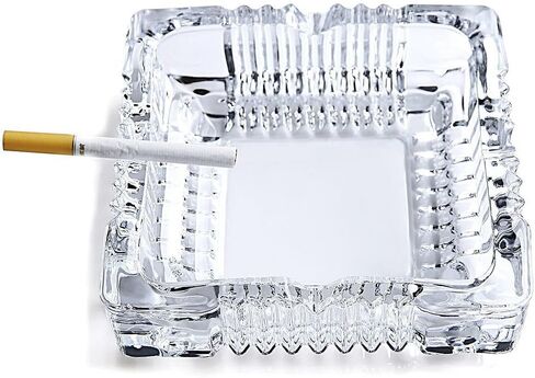 Luxury Glass Ashtray - For Home - RV - Table Top or Office - Smoke Collectable Tribal Decoration with 4 Grooved Cigar Beds - For Cigarette or Cigars - SQUARE 4.5" (Small 1) in Saudi Arabia