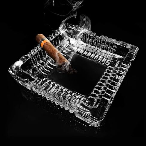 Luxury Glass Ashtray - For Home - RV - Table Top or Office - Smoke Collectable Tribal Decoration with 4 Grooved Cigar Beds - For Cigarette or Cigars - SQUARE 4.5" (Small 1) in Saudi Arabia