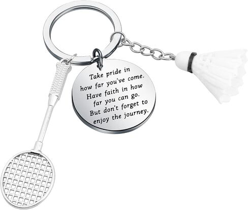 FUSTMW Badminton Keychain Badminton Racket Pendant Gifts Sports Ball Inspirational Gifts Badminton Player Gifts for Badminton Lovers (Silver) in Saudi Arabia