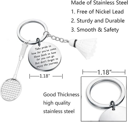 FUSTMW Badminton Keychain Badminton Racket Pendant Gifts Sports Ball Inspirational Gifts Badminton Player Gifts for Badminton Lovers (Silver) in Saudi Arabia