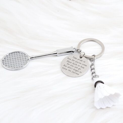 FUSTMW Badminton Keychain Badminton Racket Pendant Gifts Sports Ball Inspirational Gifts Badminton Player Gifts for Badminton Lovers (Silver) in Saudi Arabia