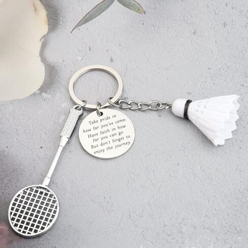 FUSTMW Badminton Keychain Badminton Racket Pendant Gifts Sports Ball Inspirational Gifts Badminton Player Gifts for Badminton Lovers (Silver) in Saudi Arabia